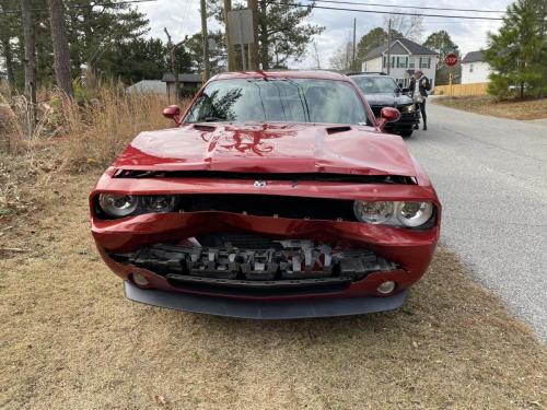 Damaged Red Dodge Challenger Front